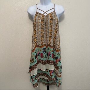 Women’s Boho Multicolor Floral Patterned Flowy Tank Top Small Festival Hippie
